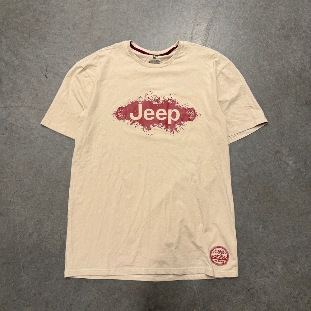 Jeep Mens Trail Rated 4x4 Graphic T-Shirt Tan Red‎ Splatter Logo 2XL RN159241